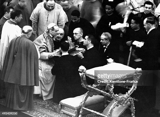 Pope Pius XII at the beatification of Justin de Jacobis, Italian Lazarist missionary who became Vicar Apostolic of Abyssinia and titular Bishop of...
