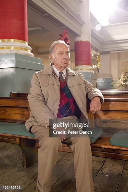 Geoffrey Palmer on set of filming Rev 2. Rev is a BBC sitcom about a vicar running a modern inner-city church, with a reluctant wife and a depleted,...