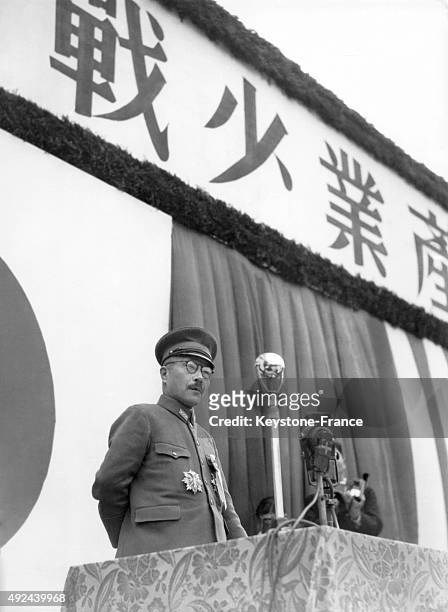 General Hideki Tojo giving a speech in Japan.