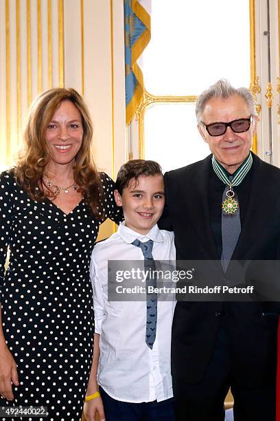 Actor Harvey Keitel with his wife Daphna Kastner and their son Roman Keitel attend Harvey Keitel receives the Medal of Commander of Arts and Letter...