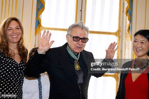 Actor Harvey Keitel standing between his wife Daphna Kastner and French Minister of Culture and Communication Fleur Pellerin attend Harvey Keitel...