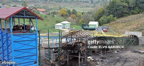 This picture shows a general view of the "Begici" coal mine near the Central-Bosnian city of Kakanj on October 13 after mining accident. Four miners...