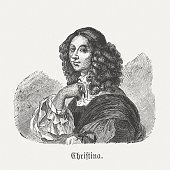 Christina (1626-1689), Swedish queen, wood engraving, published in 1881