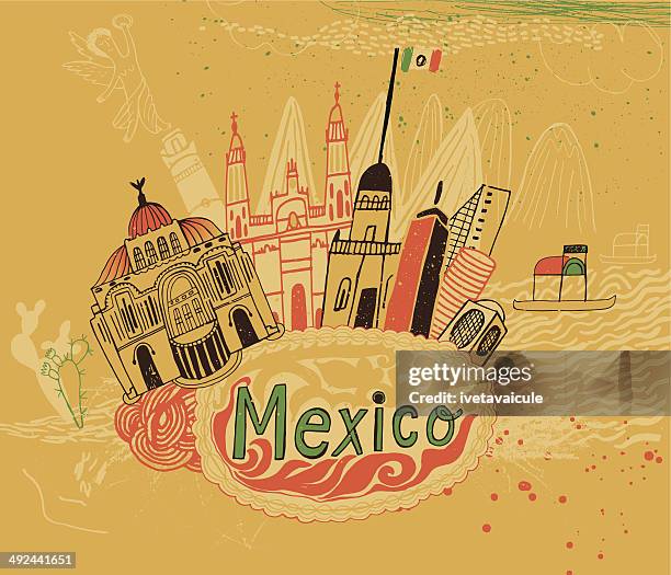 mexico city, south america - palace of fine arts stock illustrations