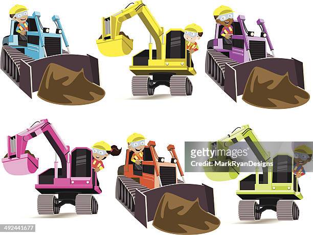ilustrações, clipart, desenhos animados e ícones de construção crianças de 3 - crane machinery