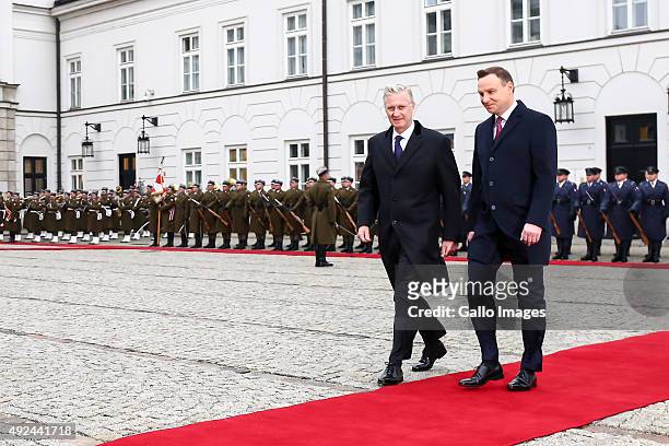 President Andrzej Duda and the First Lady Agata Kornhauser-Duda meet His Royal Highness Philippe King Of Belgium and Her Royal Highness Mathilde...
