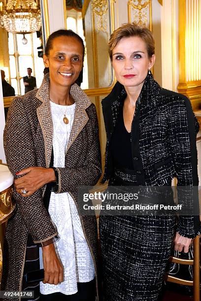 Actress Karine Silla and Melita Toscan du Plantier attend Actor Harvey Keitel receives the Medal of Commander of Arts and Letters at Ministere de la...