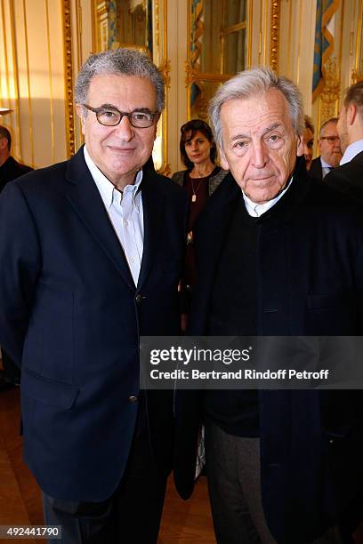 Director of the 'French Cinematheque' Serge Toubiana and Director Costa-Gavras attend Actor Harvey Keitel receives the Medal of Commander of Arts and...