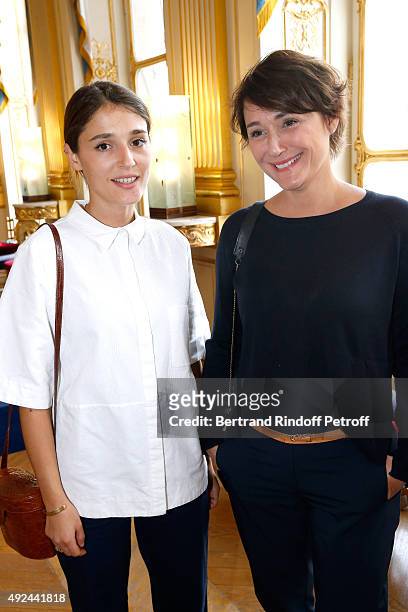 Daniela Lumbroso and her daughter Actress Lola Bessis attend Actor Harvey Keitel receives the Medal of Commander of Arts and Letters at Ministere de...