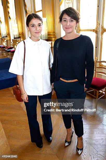 Daniela Lumbroso and her daughter Actress Lola Bessis attend Actor Harvey Keitel receives the Medal of Commander of Arts and Letters at Ministere de...