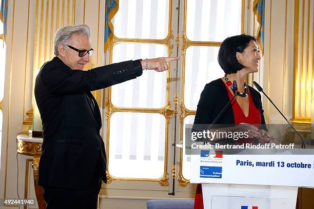 Actor Harvey Keitel receves from French minister of Culture and Communication Fleur Pellerin the Medal of Commander of Arts and Letters at Ministere...