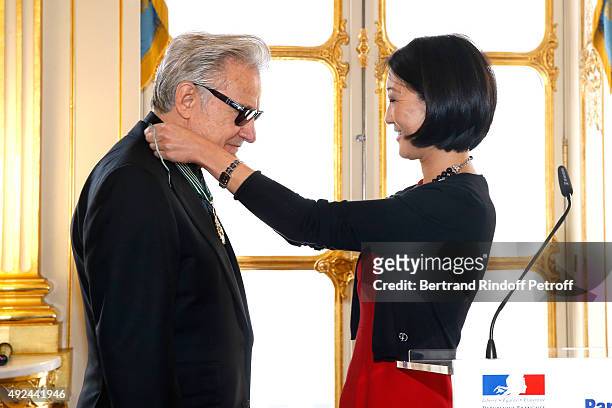 Actor Harvey Keitel receves from French minister of Culture and Communication Fleur Pellerin the Medal of Commander of Arts and Letters at Ministere...