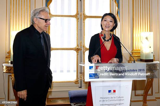 Actor Harvey Keitel receves from French minister of Culture and Communication Fleur Pellerin the Medal of Commander of Arts and Letters at Ministere...