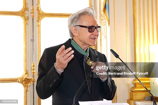 Actor Harvey Keitel receives the Medal of Commander of Arts and Letter at Ministere de la Culture on October 13, 2015 in Paris, France.