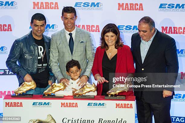Real Madrid football player Cristiano Ronaldo , his son Cristiano Ronaldo jr, his brother Hugo Aveiro and his mother Maria Dolores Dos Santos Aveiro...