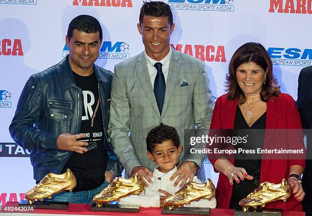 Real Madrid football player Cristiano Ronaldo , his son Cristiano Ronaldo jr, his brother Hugo Aveiro and his mother Maria Dolores Dos Santos Aveiro...