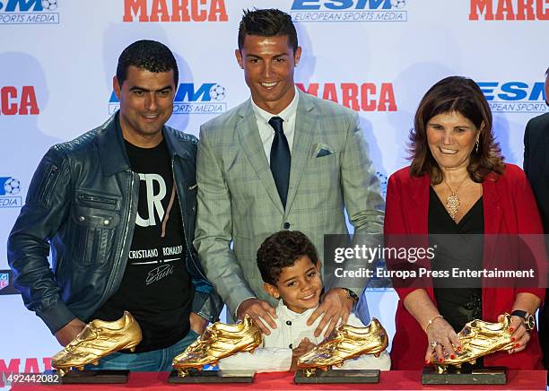 Real Madrid football player Cristiano Ronaldo , his son Cristiano Ronaldo jr, his brother Hugo Aveiro and his mother Maria Dolores Dos Santos Aveiro...