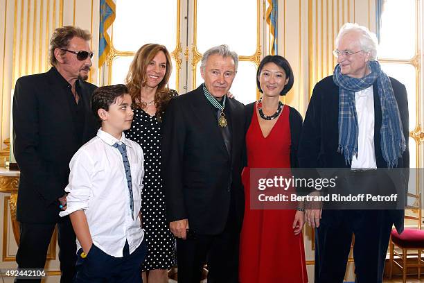 Singer Johnny Hallyday, Actor Harvey Keitel with his wife Daphna Kastner, their son Roman Keitel, French minister of Culture and Communication Fleur...