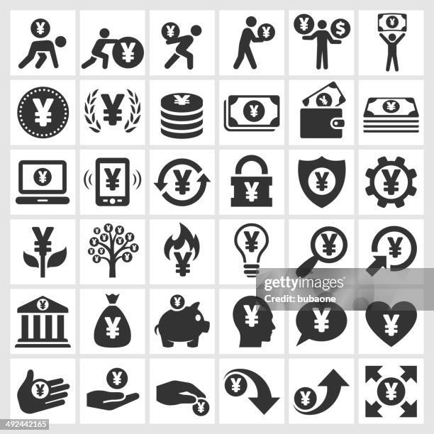 bildbanksillustrationer, clip art samt tecknat material och ikoner med yen finance & money black and white vector icon set - japanese currency