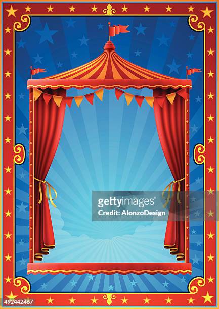 illustrazioni stock, clip art, cartoni animati e icone di tendenza di poster di circo - premiere event