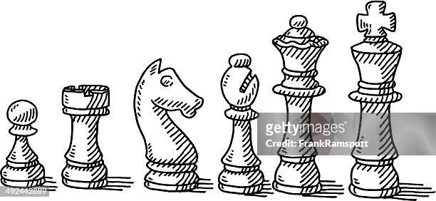 illustrations, cliparts, dessins animés et icônes de ensemble de pièces d'échecs dessin - jeu d'échecs