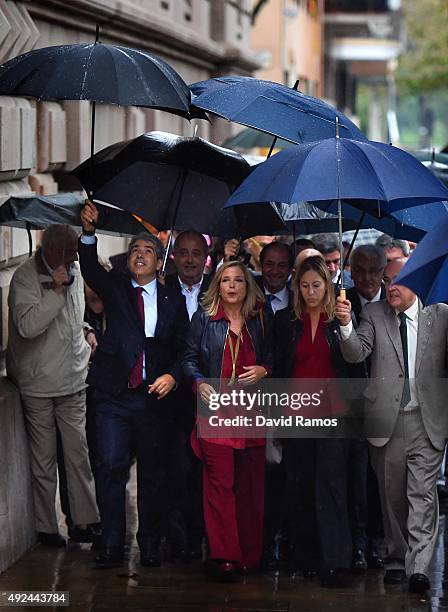 Catalonia's former Vice-President Joana Ortega surrounded by Catalonia Government members and representatives from pro-Independence associations'...