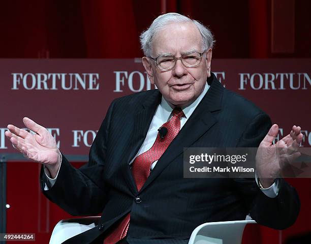 Warren Buffett, chairman and CEO of Berkshire Hathaway, speaks during the Fortune summit on "The Most Powerful Women" at the Mandarin Hotel October...