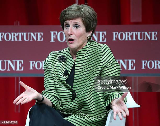 Irene Blecker Rosenfeld, chairwoman and CEO of Mondelez International speaks during the Fortune summit on "The Most Powerful Women" at the Mandarin...