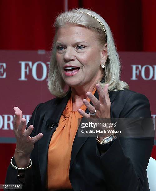 Ginni Rometty, Chairman, President and CEO of IBM speaks during the FortuneÊsummit onÊÒThe Most Powerful WomenÓ at theÊMandarin Hotel October 13,...