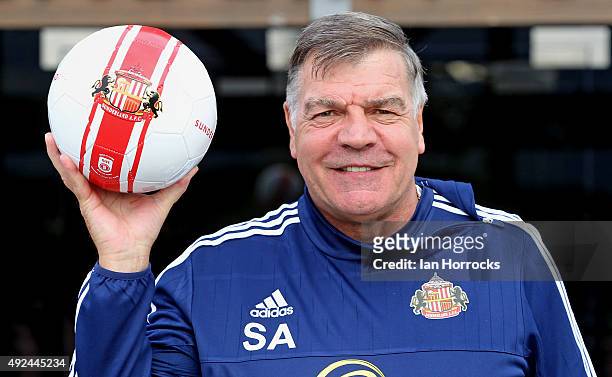 New Sunderland manager Sam Allardyce poses for pictures during a press conference at The Academy of Light on October 13, 2015 in Sunderland, England.