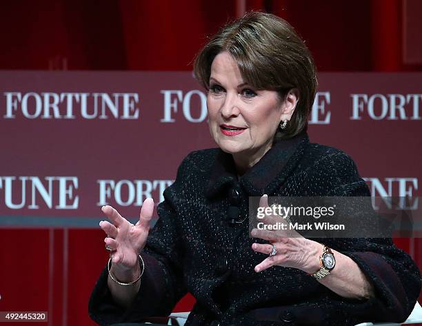 Marillyn Hewson, President and Chief Executive Officer of Lockheed Martin speaks during the FortuneÊsummit onÊÒThe Most Powerful WomenÓ at...