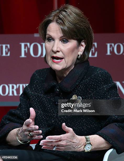 Marillyn Hewson, President and Chief Executive Officer of Lockheed Martin speaks during the FortuneÊsummit onÊÒThe Most Powerful WomenÓ at...