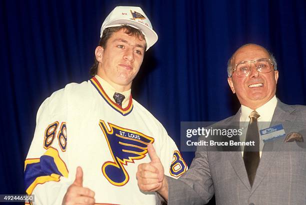 Rod Brind'Amour, 1st round and 9th overall pick, gives a thumbs up after being drafted by the St. Louis Blues during the 1988 NHL Draft on June 11,...
