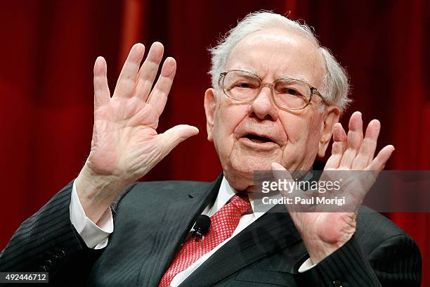 Warren Buffett speaks onstage during Fortune's Most Powerful Women Summit - Day 2 at the Mandarin Oriental Hotel on October 13, 2015 in Washington,...