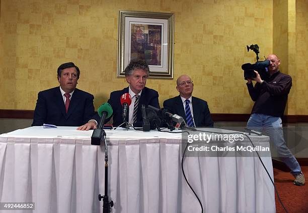 Jonathan Powell , former chief of staff to Tony Blair answers questions from the media alongside David Campbell who served as former chief of staff...