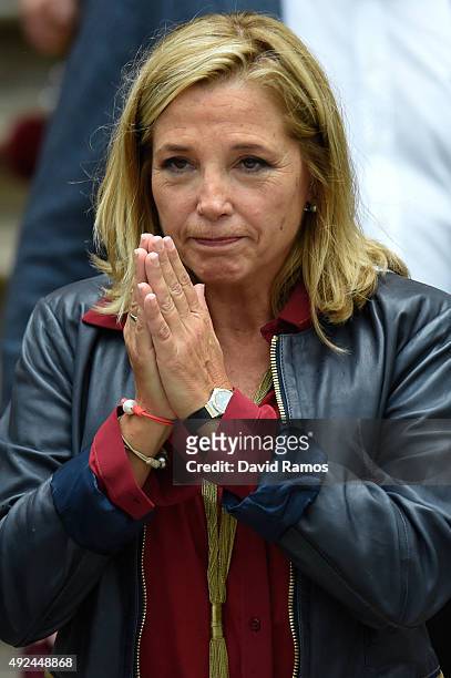 Catalonia's former Vice-President Joana Ortega reacts as she leaves Catalonia High Court after giving evidence on October 13, 2015 in Barcelona,...