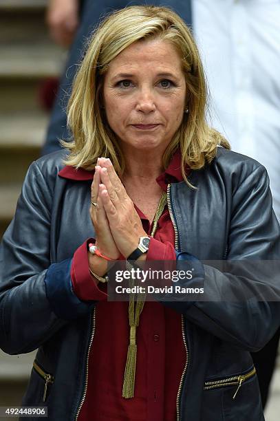 Catalonia's former Vice-President Joana Ortega reacts as she leaves Catalonia High Court after giving evidence on October 13, 2015 in Barcelona,...