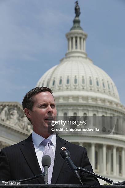 Rep. Rodney Davis speaks during a news conference with a bipartisan group of House members outside the U.S. Capitol May 20, 2014 in Washington, DC....