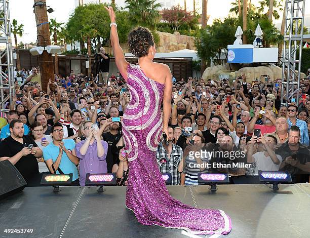 Former cast member of "RuPaul's Drag Race" and host Shangela Laquifa Wadley speaks during a viewing party for the show's season six finale at the New...