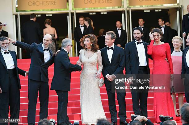 Enrico Lo Verso, Edoardo Ponti, Therry Fremaux,Sophia Loren, William Goodrum, Massimiliano di Lodovico and Catrinel Marlon attend "Voce Umana"...