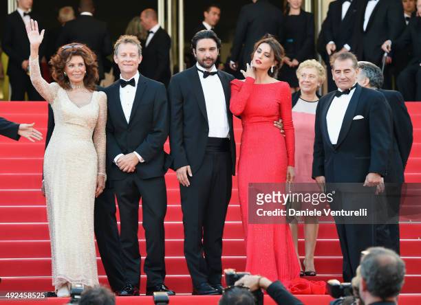 Sophia Loren, William Goodrum, Massimiliano di Lodovico, Catrinel Marlon and guest attend "Voce Umana" Premiere during the 67th Annual Cannes Film...