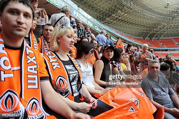 Shakhtar Donetsk employees, trainers, club's students attend the championship celebration for the Ukrainian Premier League 2013-2014 winner Shakhtar...