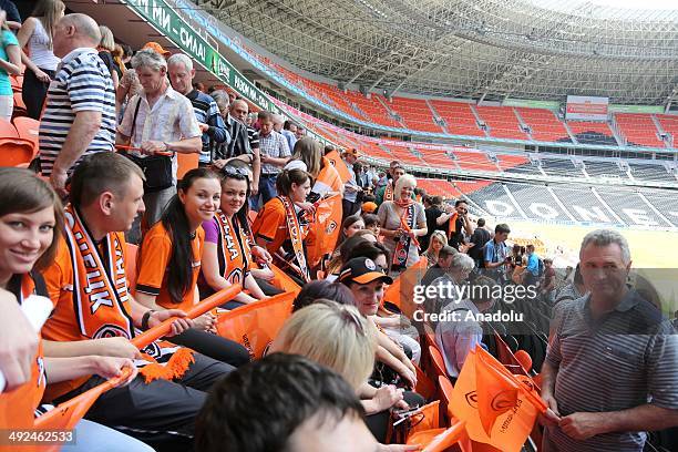 Shakhtar Donetsk employees, trainers, club's students attend the championship celebration for the Ukrainian Premier League 2013-2014 winner Shakhtar...