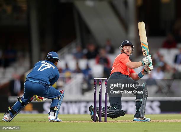 Ian Bell of England hits out during NatWest T20 International match between England and Sri Lanka at The Kia Oval on May 20, 2014 in London, England.