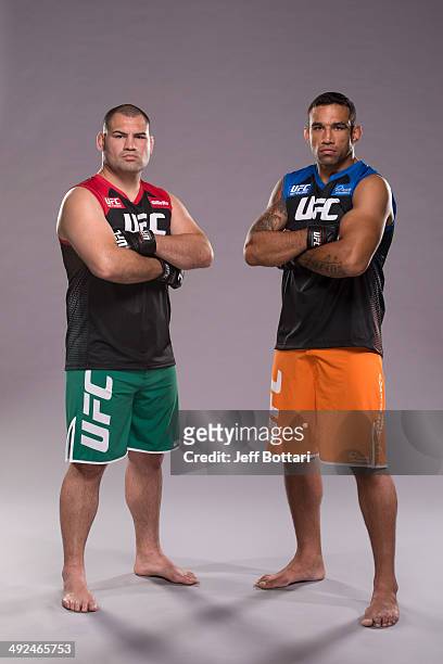 Coach Cain Velasquez and coach Fabricio Werdum pose for a portrait on media day during filming of The Ultimate Fighter Latin America on May 15, 2014...