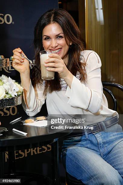 Viktoria Lauterbach during the opening of the smallest pop-up cafe in town by NESPRESSO on October 13, 2015 in Munich, Germany.