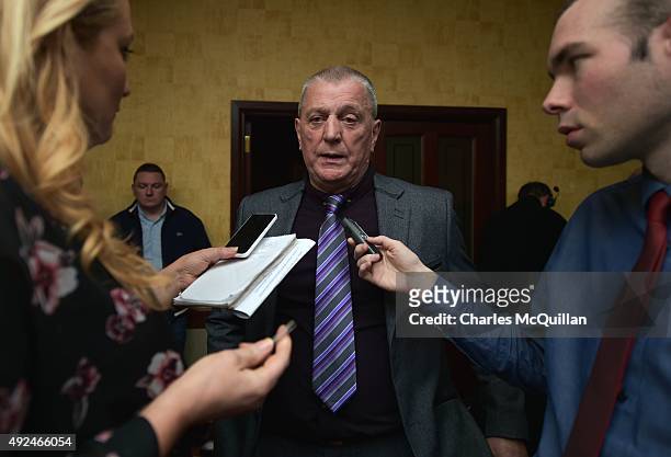 Jackie McDonald, former head of the UDA speaks to reporters after the launch of the Loyalist Community Council at the Park Avenue Hotel on October...