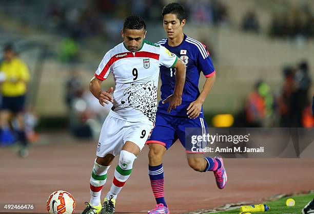 Omid Ebrahimi in action during the international friendly match between Iran and Japan at Azadi Stadium on October 13, 2015 in Tehran, Iran.