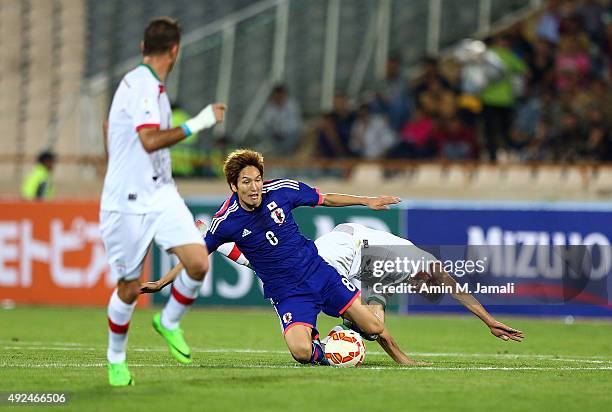 Haraguchi Genki in action during the international friendly match between Iran and Japan at Azadi Stadium on October 13, 2015 in Tehran, Iran.