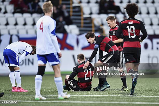 Maximilian Arnold of Germany is congratulated by team mates as he scores the second goal during the 2017 UEFA European U21 Championships Qualifier...